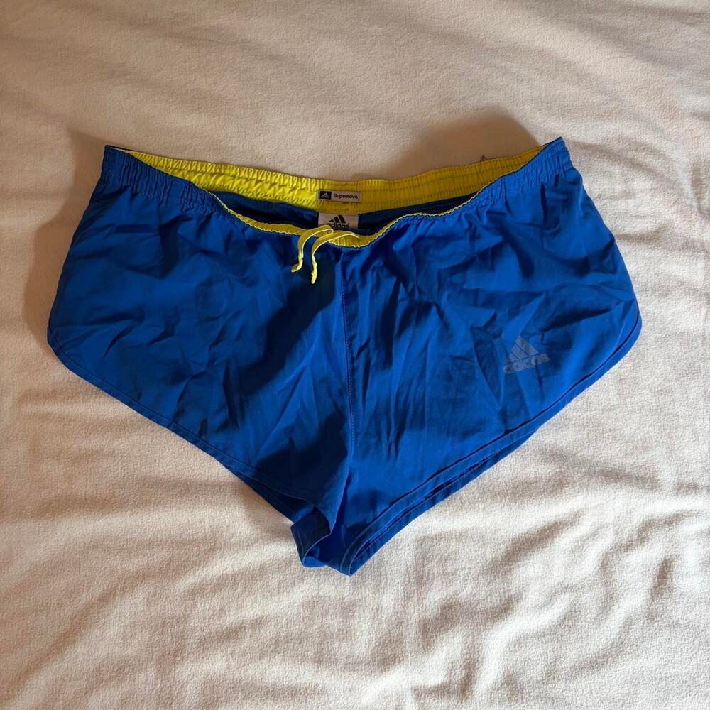 Vintage Adidas Supernova Blue Yellow Running Shorts Built In Brief Womens Medium